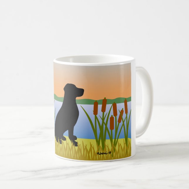 Schwarzer Labrador-Vogelschwarm Kaffeetasse (VorderseiteRechts)