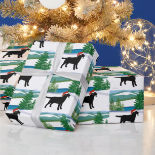 Schwarzer Labrador Weihnachtsansicht Geschenkpapier