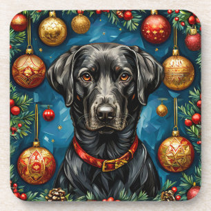 Schwarzer Labrador Weihnachtshund Festtag Tisch De Getränkeuntersetzer