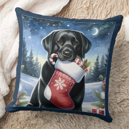 Schwarzer Labrador Weihnachtshund Kissen