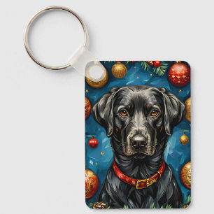 Schwarzer Labrador Weihnachtshund Weihnachtsgesche Schlüsselanhänger
