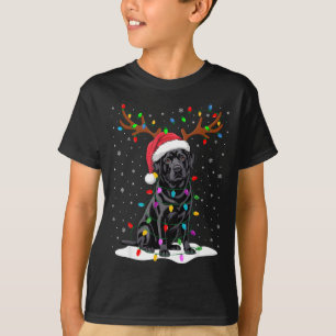 Schwarzer Labrador Weihnachtsmann Hut Rentier Baum T-Shirt