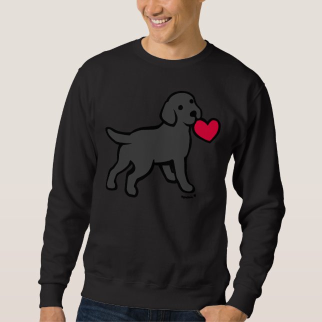 Schwarzer Labrador Welpe mit einem kleinen Herz Sweatshirt (Vorderseite)