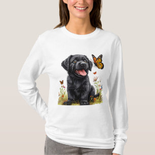 🐾 Schwarzer Labrador Welpe Schmetterling Süßer Hu T-Shirt