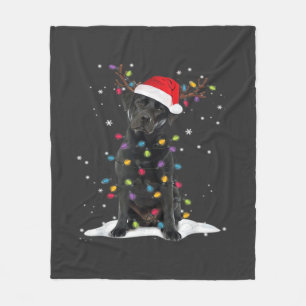 Schwarzer Labrador Xmas Hund Weihnachtsbaum Licht Fleecedecke