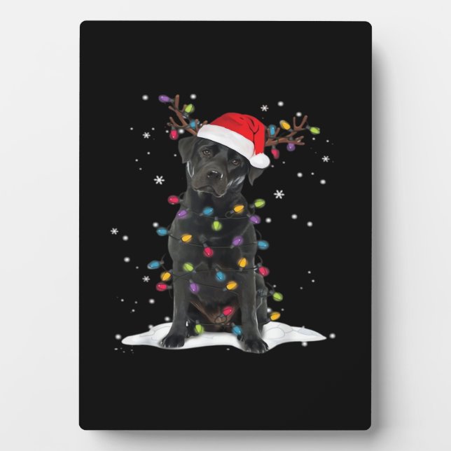 Schwarzer Labrador Xmas Hund Weihnachtsbaum Licht  Fotoplatte (Vorderseite)