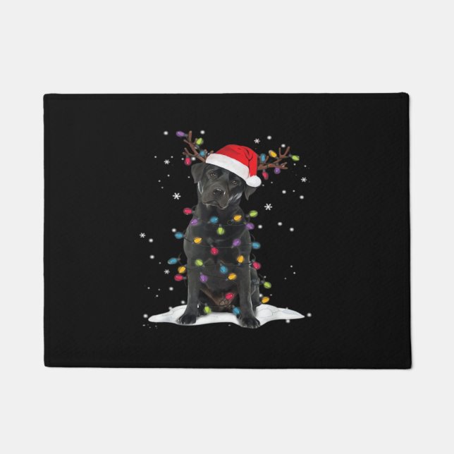Schwarzer Labrador Xmas Hund Weihnachtsbaum Licht  Fußmatte (Vorderseite)