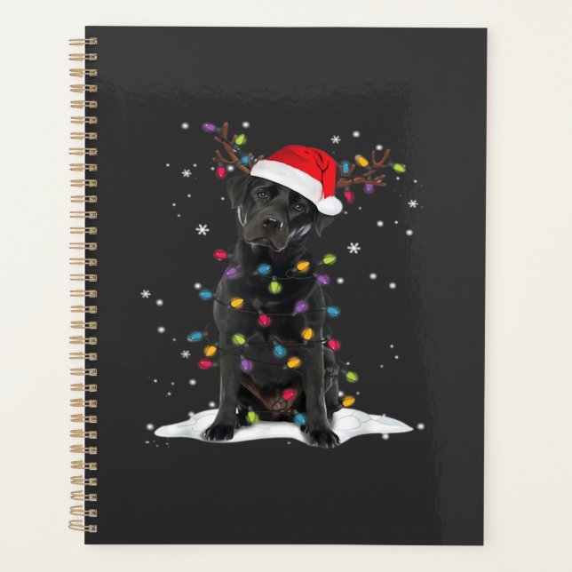 Schwarzer Labrador Xmas Hund Weihnachtsbaum Licht  Planer (Vorderseite)