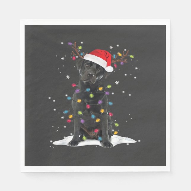 Schwarzer Labrador Xmas Hund Weihnachtsbaum Licht  Serviette (Vorderseite)