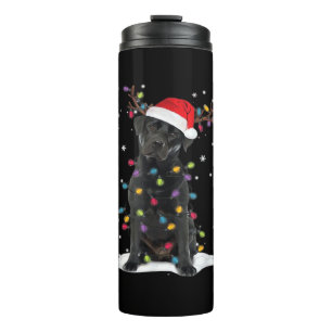 Schwarzer Labrador Xmas Hund Weihnachtsbaum Licht Thermosbecher
