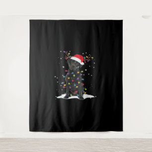 Schwarzer Labrador Xmas Hund Weihnachtsbaum Licht Wandteppich
