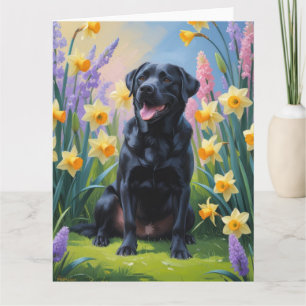 Schwarzer Labradorhund Frühlingsblumen Malerei Karte