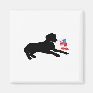 Schwarzer Labradorhund hält patriotische USA-Flagg Magnet