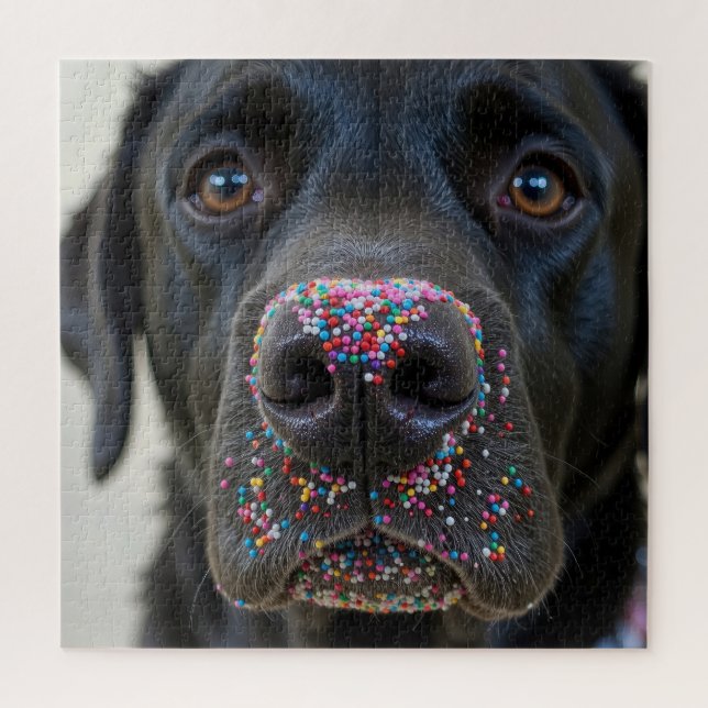 Schwarzer Labradorhund mit Streuseln Puzzle (Vertikal)