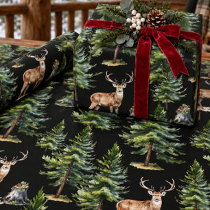 Schwarzer ländlicher Hirsch im Wald Geschenkpapier