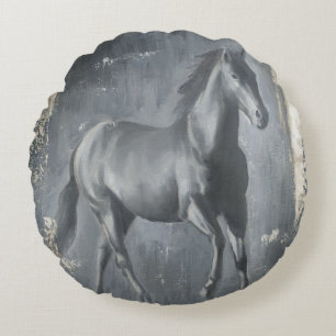 Schwarzer laufender Stallion Rundes Kissen