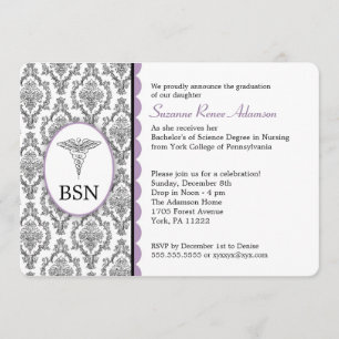 Schwarzer Lavendeldamast des Einladung