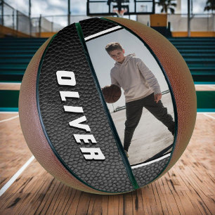 Schwarzer Leder Name Text Foto Basketball
