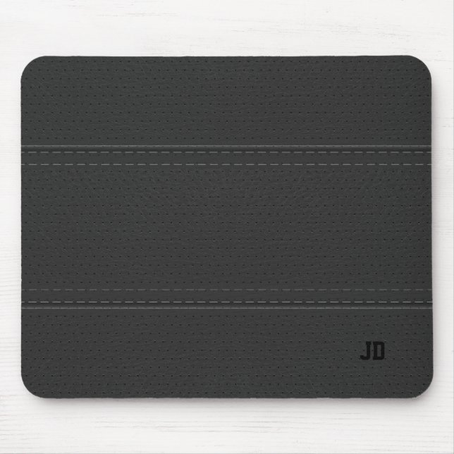 Schwarzer Leder Textur Grauer Text Mousepad (Vorne)