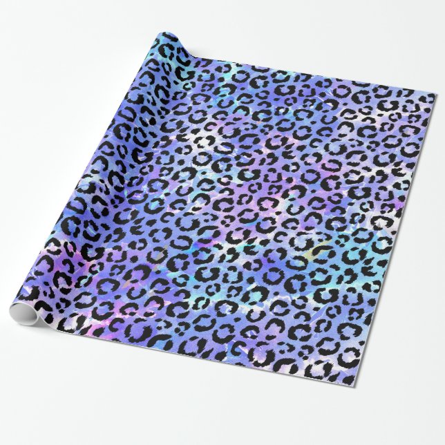 Schwarzer Leopard-Druck auf blauem Geschenkpapier (Ungerollt)
