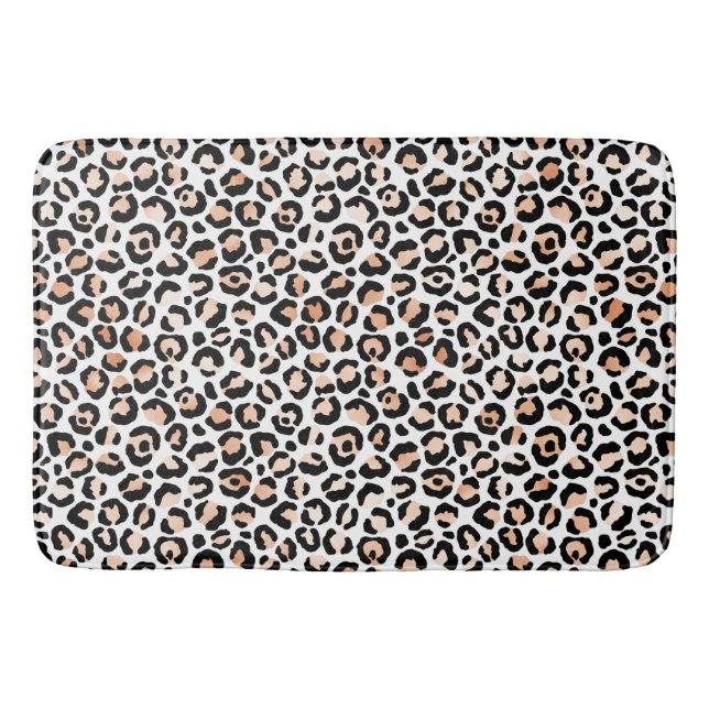 Schwarzer Leopard-Druck mit weißem Pfirsich  Badematte (Vorderseite)