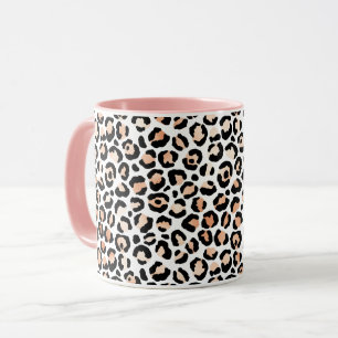 Schwarzer Leopard-Druck mit weißem Pfirsich        Tasse