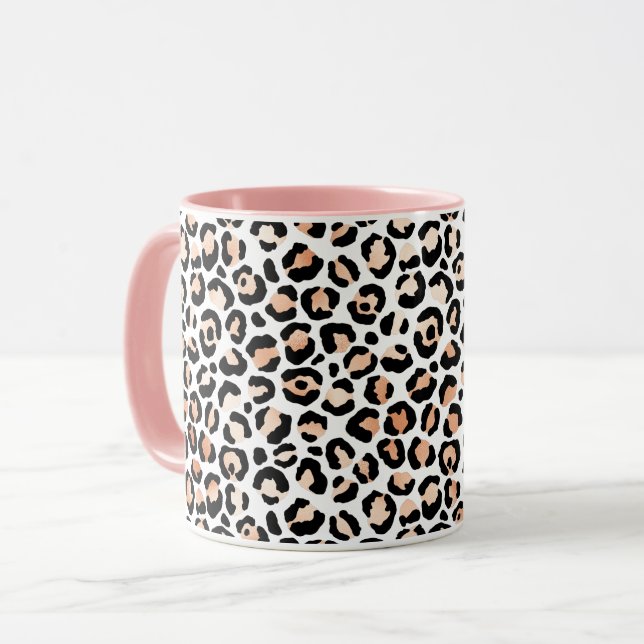 Schwarzer Leopard-Druck mit weißem Pfirsich        Tasse (Vorderseite Links)