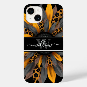 Schwarzer Leopard-Flecken Sonnenblumenname Monogra Case-Mate iPhone 14 Hülle