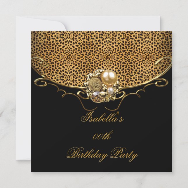 Schwarzer Leopard Gold Elegante Geburtstagsfeier Einladung (Vorderseite)