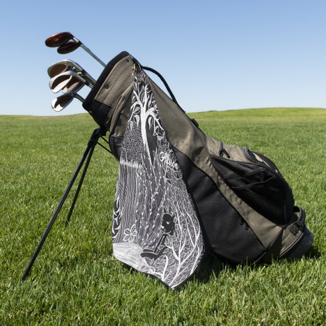 Schwarzer Leopard im Dschungel, handgezeichnet, ge Golfhandtuch (Gras)