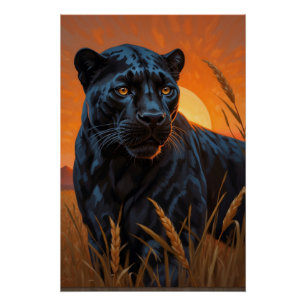 Schwarzer Leopard in Savannah Grasses Poster