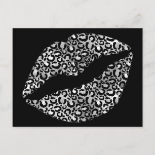 Schwarzer Leopard-Spot Lipstick Kiss Postkarte