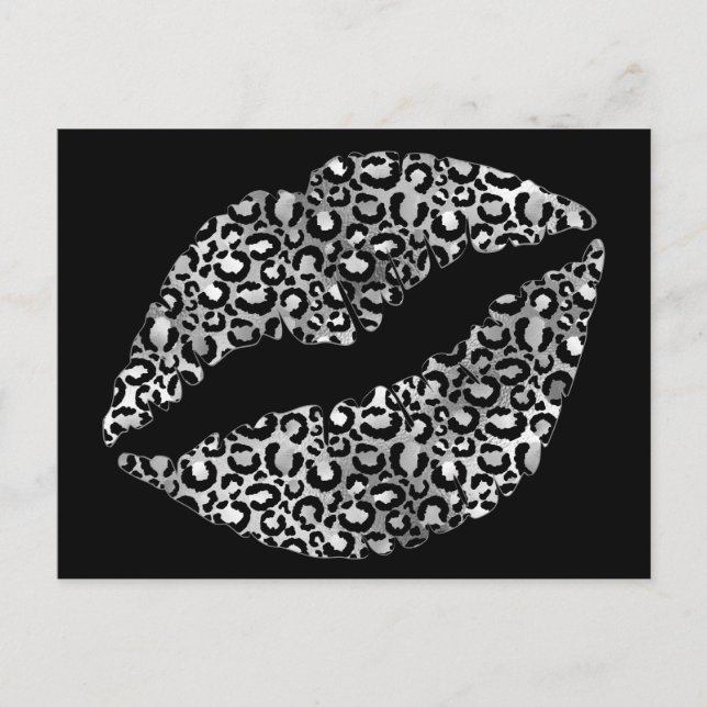 Schwarzer Leopard-Spot Lipstick Kiss Postkarte (Vorderseite)