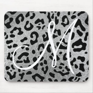 Schwarzer Leopard und falsche silberne Folienmonog Mousepad