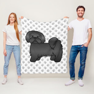 Schwarzer Lhasa Apso Niedlicher Cartoon Dog Illust Fleecedecke
