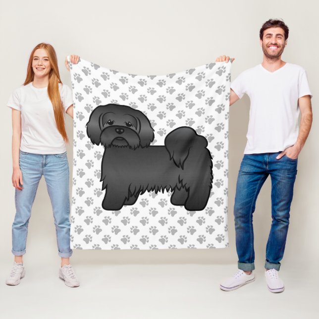 Schwarzer Lhasa Apso Niedlicher Cartoon Dog Illust Fleecedecke (Beispiel)