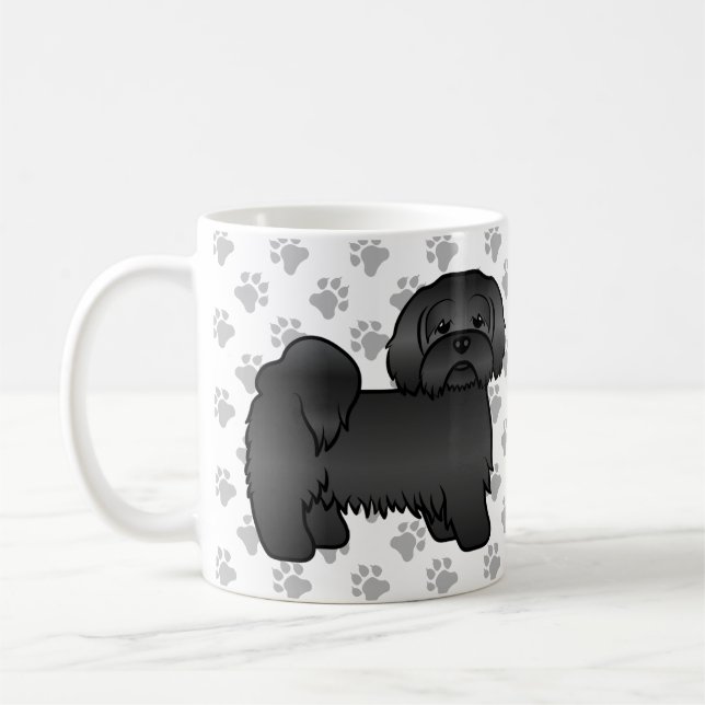 Schwarzer Lhasa Apso Niedlicher Cartoon Dog Illust Kaffeetasse (Links)