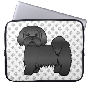 Schwarzer Lhasa Apso Niedlicher Cartoon Dog Illust Laptopschutzhülle