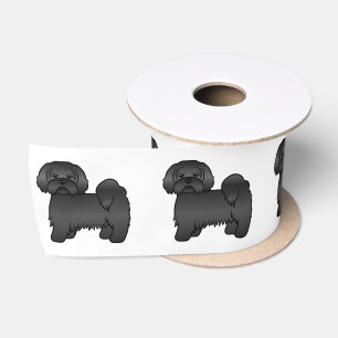 Schwarzer Lhasa Apso Niedlicher Cartoon Dog Illust Satinband