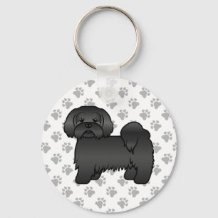 Schwarzer Lhasa Apso Niedlicher Cartoon Dog Illust Schlüsselanhänger