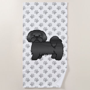 Schwarzer Lhasa Apso Niedlicher Cartoon Dog Illust Strandtuch