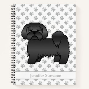 Schwarzer Lhasa Apso Süßer Cartoon-Hund & Name Notizbuch