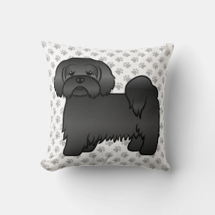 Schwarzer Lhasa Apso Süßer Cartoon-Hund & Pfoten Kissen