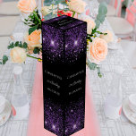 Schwarzer lila Glitzer Eleganter Geburtstag Weinbox<br><div class="desc">Ein klassischer schwarzer Hintergrund. Dekoriert mit lila Imitat Glitzer. Personalisieren Sie den Namen,  das Alter und das Datum und fügen Sie ihn hinzu.</div>