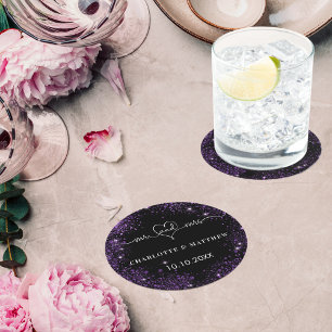 Schwarzer lila Glitzer Frau Mercedes Runder Pappuntersetzer