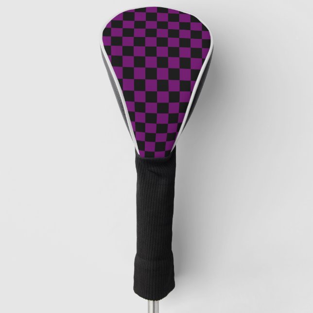 Schwarzer Lila Karo Prüfmuster Golf Headcover (Vorderseite)