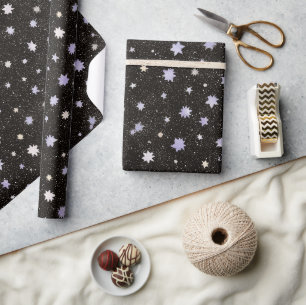 Schwarzer Lila Sterne Geburtstag Geschenkpapier