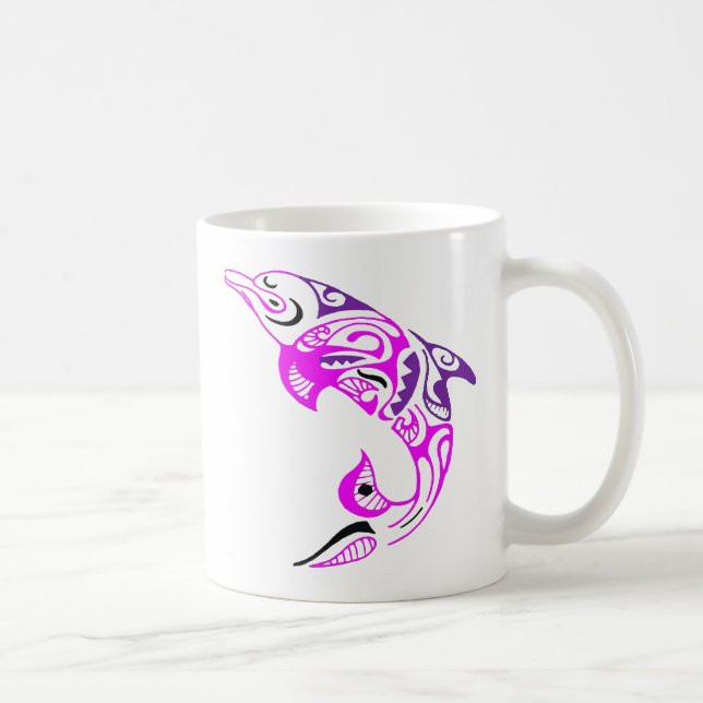 Schwarzer Lila und rosa Tribal Dolphin Tattoo Desi Tasse (Rechts)