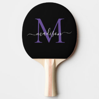Schwarzer Lila Violet Monogram Eleganter Skriptnam Tischtennis Schläger