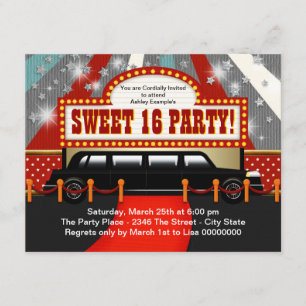 Schwarzer Limo Filmstar Sweet 16 Party Einladung